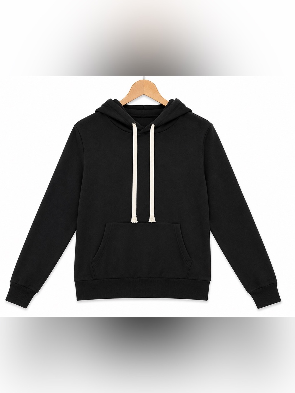 🖤 Black Pullover Hoodie with Contrast Drawstrings